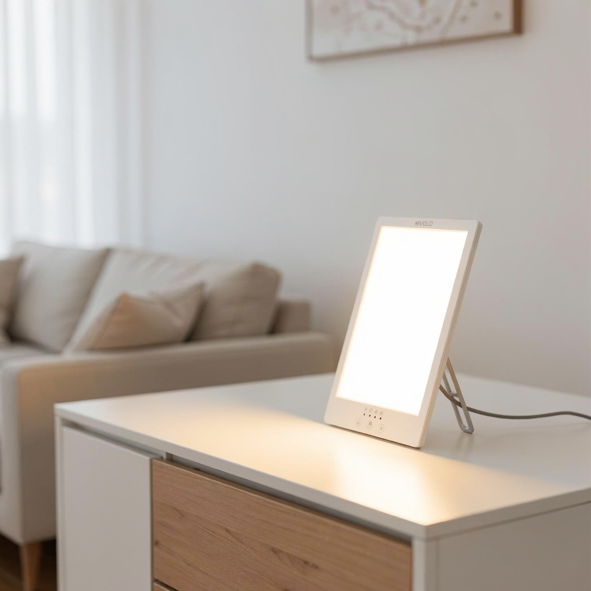 Mvolo Lucent Bright herstelt energie, focus en stemming met 12.000 lux natuurlijk licht voor een frisse, productieve dag.