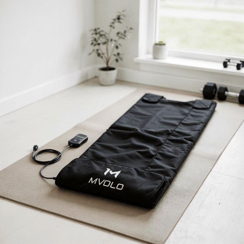 Mvolo Infrarood Sauna Deken biedt diepe ontspanning, ontgifting & pijnverlichting thuis in 30–60 min, veilig en draagbaar.