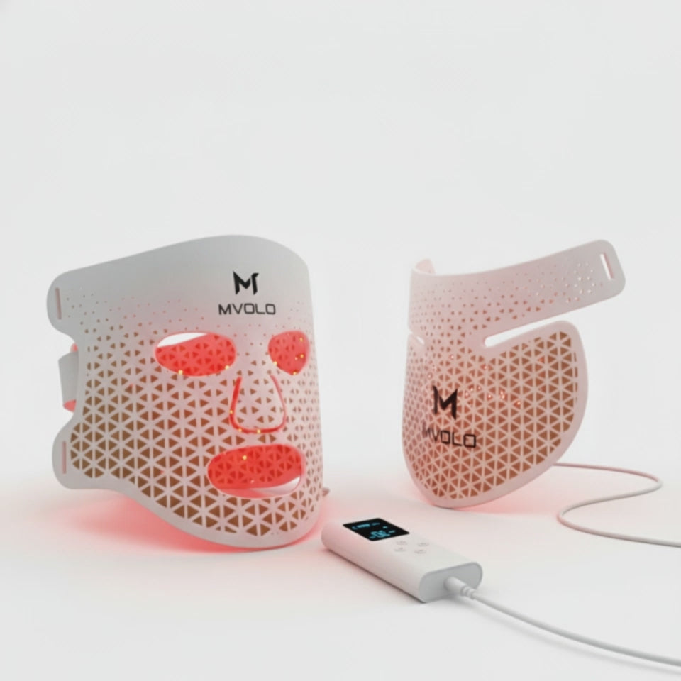 Mvolo Masque LED pour le visage avec masque pour le cou - Masque LED visage et cou